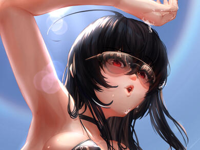 Standard: FULL HD. Azur Lane Taihou on bikini washing a car.